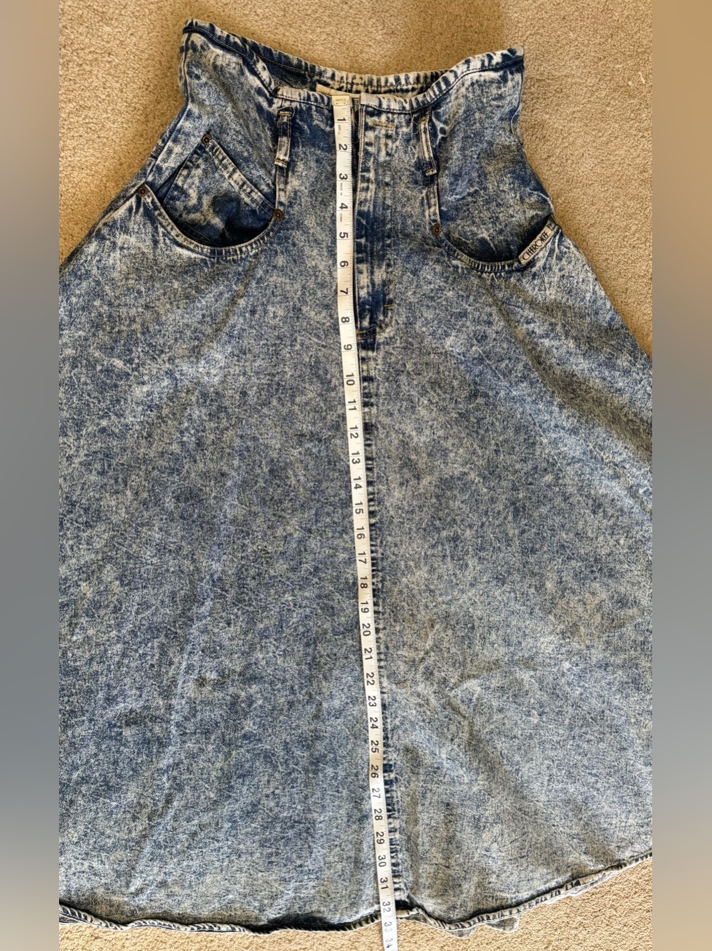RARE Vintage Cherokee Acid Wash Denim Maxi Skirt - Picture 3 of 8